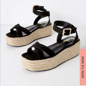 Lulus Cobi Black Suede Espadrille Platform Sandals